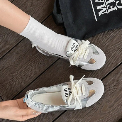 2026 New Women's Casual Sneakers Summer Cozy Shallow Ballet Flats Shoes New Women Lace Up Sport Shoes Zapatos De Mujer