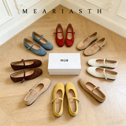 Original Shoes Ballet Flats Stylish suede leather Women's Mary Jane Ballet Shoes Laofers Casual Soft Leather Comfortable Flat