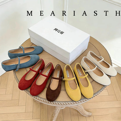 Original Shoes Ballet Flats Stylish suede leather Women's Mary Jane Ballet Shoes Laofers Casual Soft Leather Comfortable Flat
