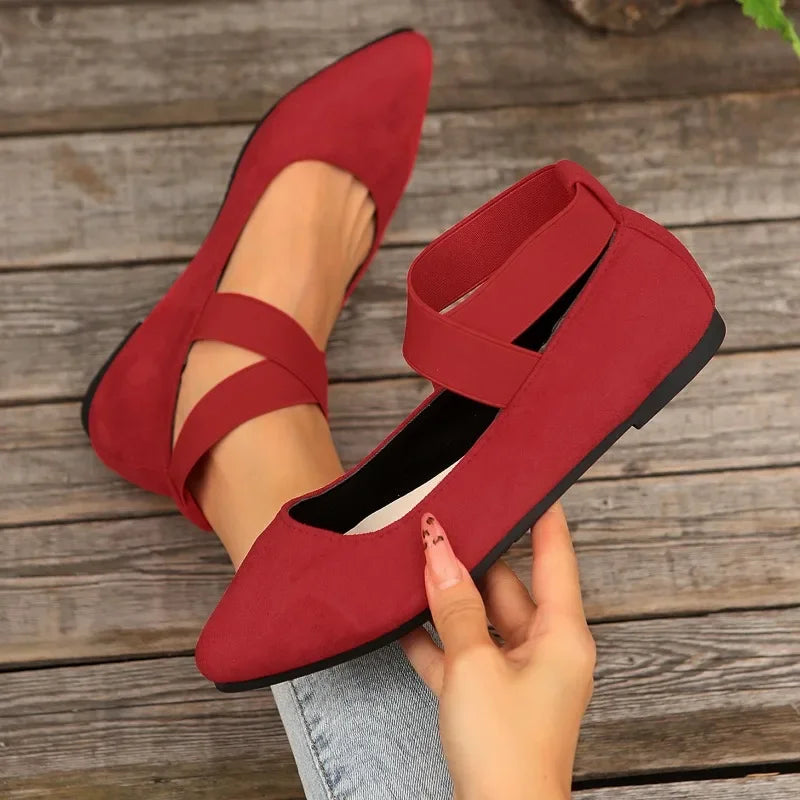 Womens Shoes Ballet Flats Shoes Ladies Sandals Strap Non Slip Ankle Elastic Belt Cute Ballerina Ladies Elegent Flats Heel Shoes