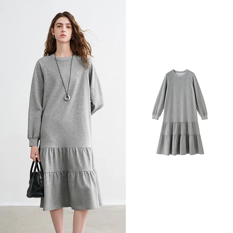 TOYOUTH Women Sweatshirt Dresses 2026 Spring New Cotton Loose Crew Neck Raglan Sleeve Casual Sporty Dress