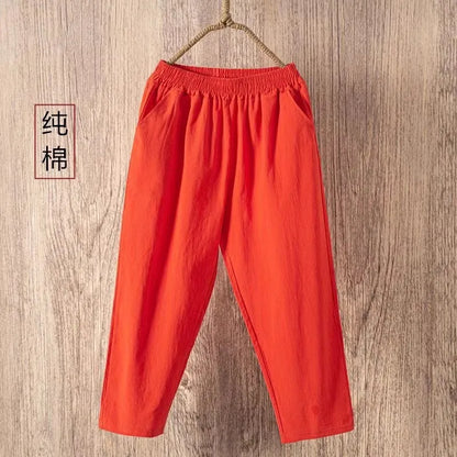 Women's Loose Cotton Linen Pants High Waist Nine Points Slimming Casual Harlan Pants Breathable Thin Linen Material
