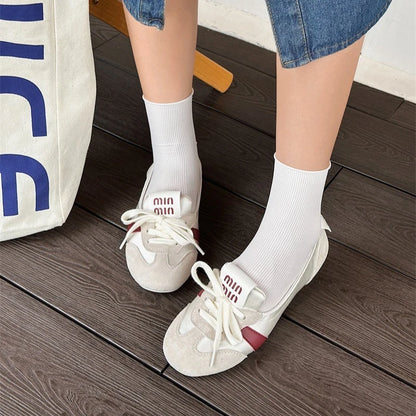 2026 New Women's Casual Sneakers Summer Cozy Shallow Ballet Flats Shoes New Women Lace Up Sport Shoes Zapatos De Mujer