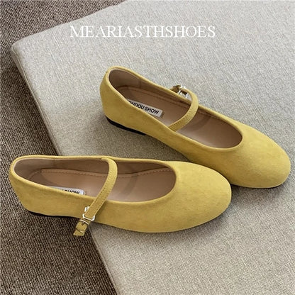 Original Shoes Ballet Flats Stylish suede leather Women's Mary Jane Ballet Shoes Laofers Casual Soft Leather Comfortable Flat