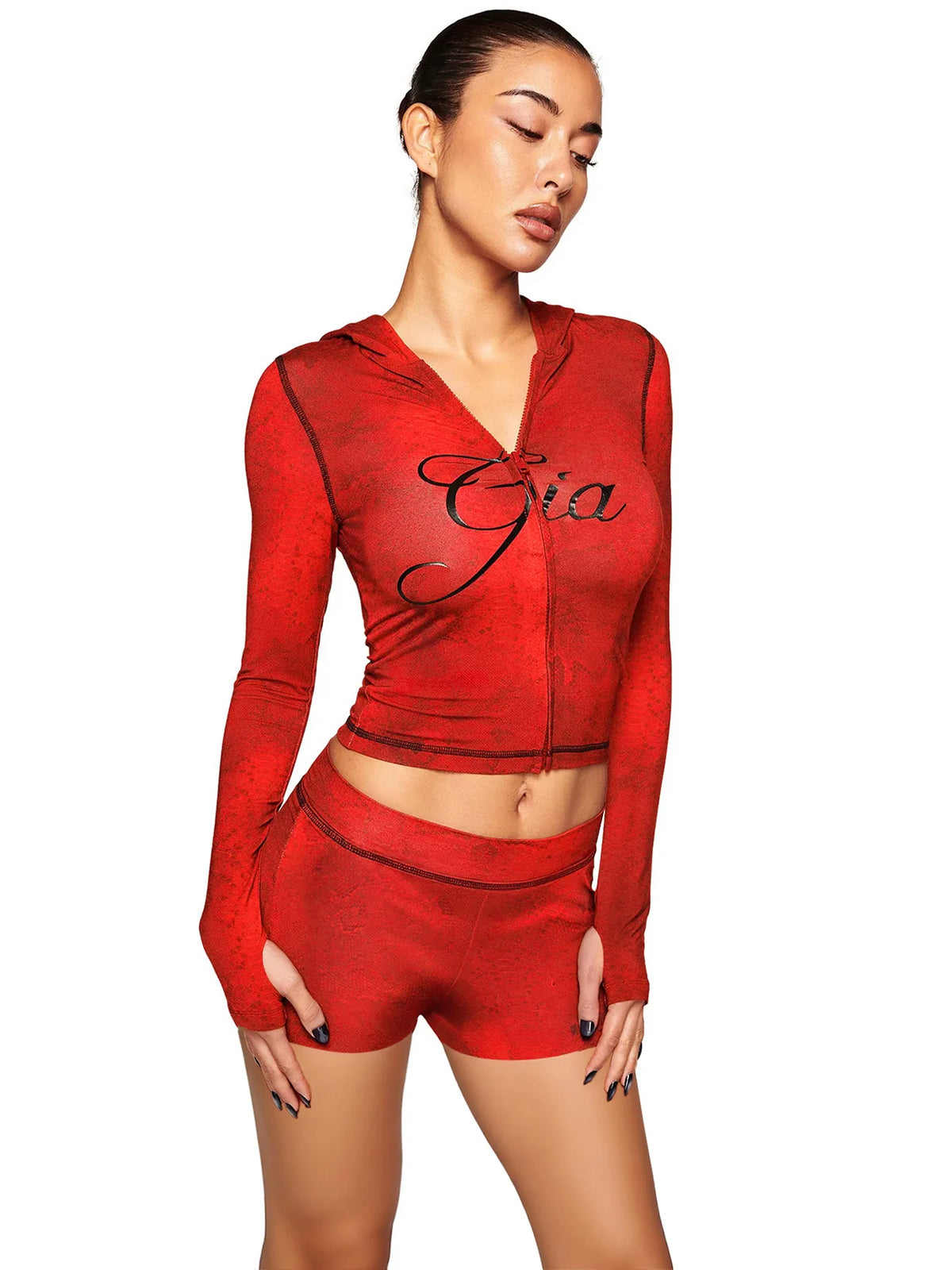 Fitness Women 2 Piece Set Zipper Fly Sweatshirt Skinny Biker Shorts Matching Set 2025 Summer Streetwear Sporty Workout Tracksuit