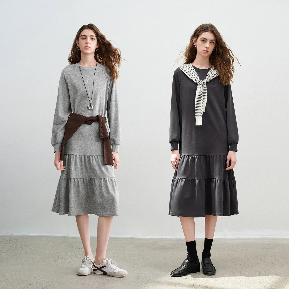 TOYOUTH Women Sweatshirt Dresses 2026 Spring New Cotton Loose Crew Neck Raglan Sleeve Casual Sporty Dress