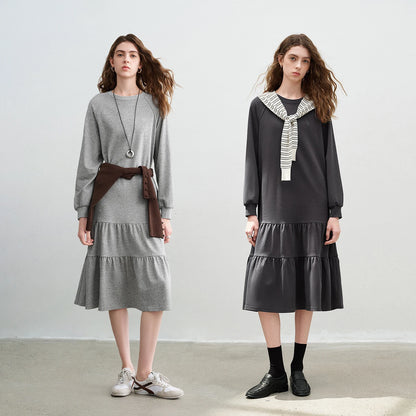 TOYOUTH Women Sweatshirt Dresses 2026 Spring New Cotton Loose Crew Neck Raglan Sleeve Casual Sporty Dress
