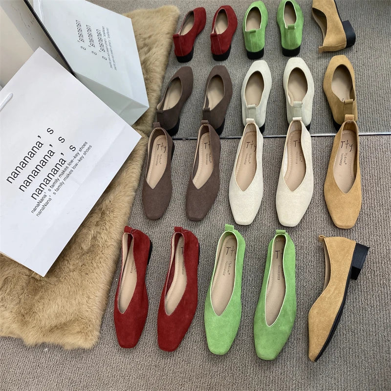 Bailamos Women Red Lightweight Shoes Square Toe  Slip On Vintage Soft Ballet Flats Female Shoes Ballet Flats Casual Sneaker Shoe