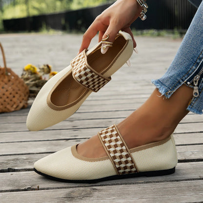 Knitted Color-block Women's Flat Shoes Dressy Ballet Flats Casual striped straps Pointed Toe Loafers Female Daily Shoes Big Size