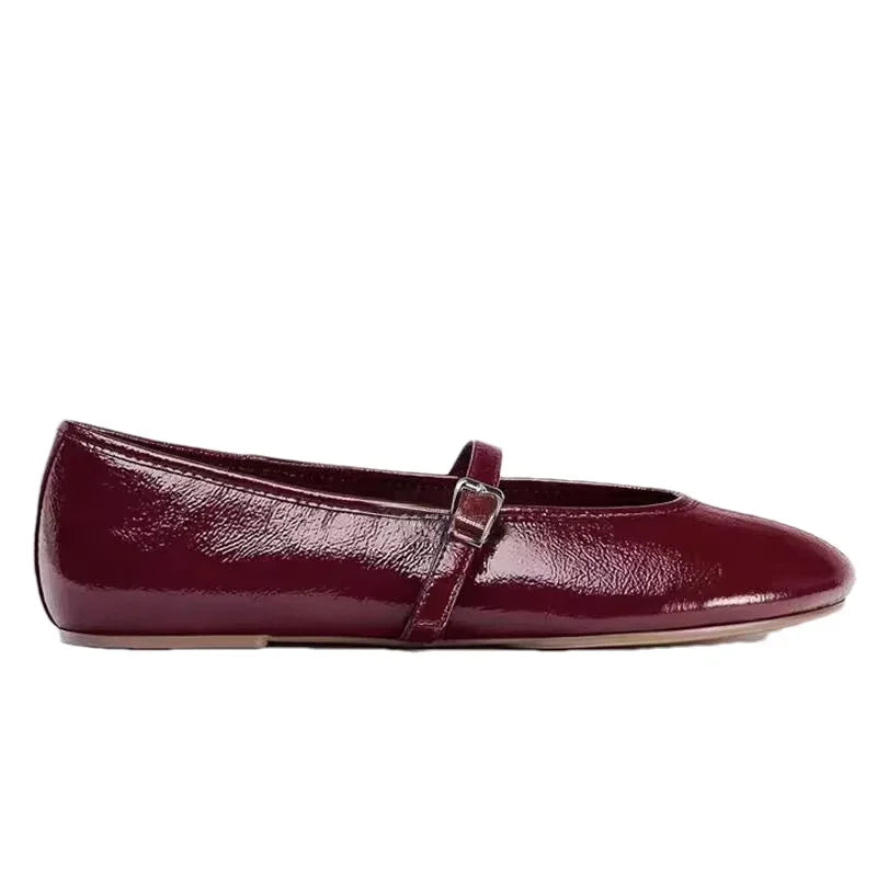Round Toe Belt Buckle Flat Designer Shoes Woman Soft Leather Ballet Flats Women Light Comfortable Women Loafers Red Ballerinas