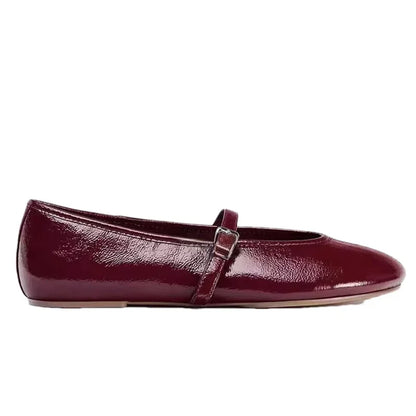 Round Toe Belt Buckle Flat Designer Shoes Woman Soft Leather Ballet Flats Women Light Comfortable Women Loafers Red Ballerinas