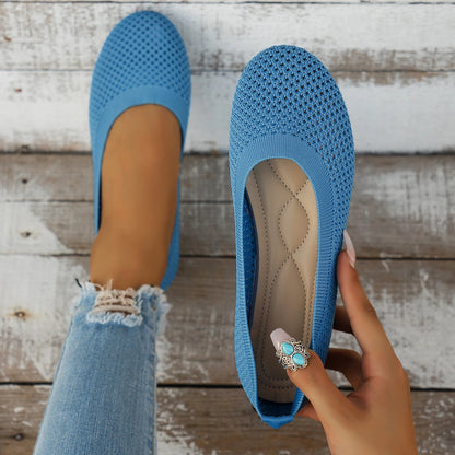 Women Round Toe Flat Shoes Solid Color Knitted Slip on Shoes Casual Breathable Ballet Flats Women Mesh Flat Shoes Loafers Woman