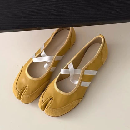Split-Toe Casual Ballet Flats Shoes Women Pu Leather Cross Band Mary Janes Shoes Spring Autumn Streetwear Elegant Loafers New