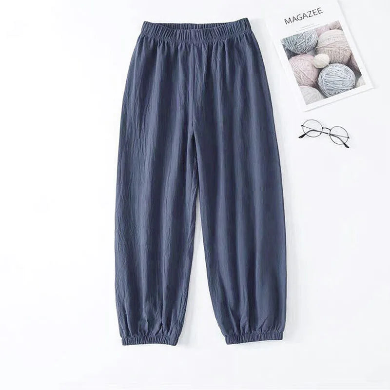 Women Casual Loose Cozy Harem Pants for 2026 New Summer Elastic Waist Beach Linen Pants Solid Color All-match Lantern Trousers
