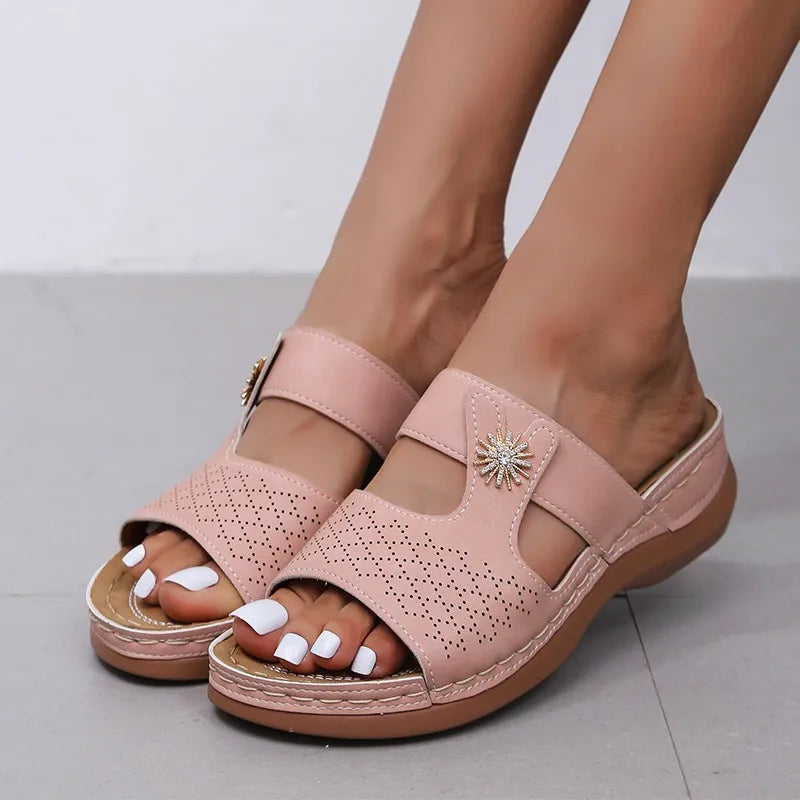 Summer Women Wedge Sandals Premium Orthopedic Open Toe Slippers Vintage Anti-Slip Leather Casual Female Platform Retro Shoes