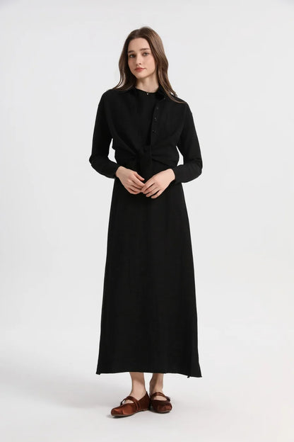 AS 2025 linen shirt + dress matching  set high quality nature linen with Breathable fabric