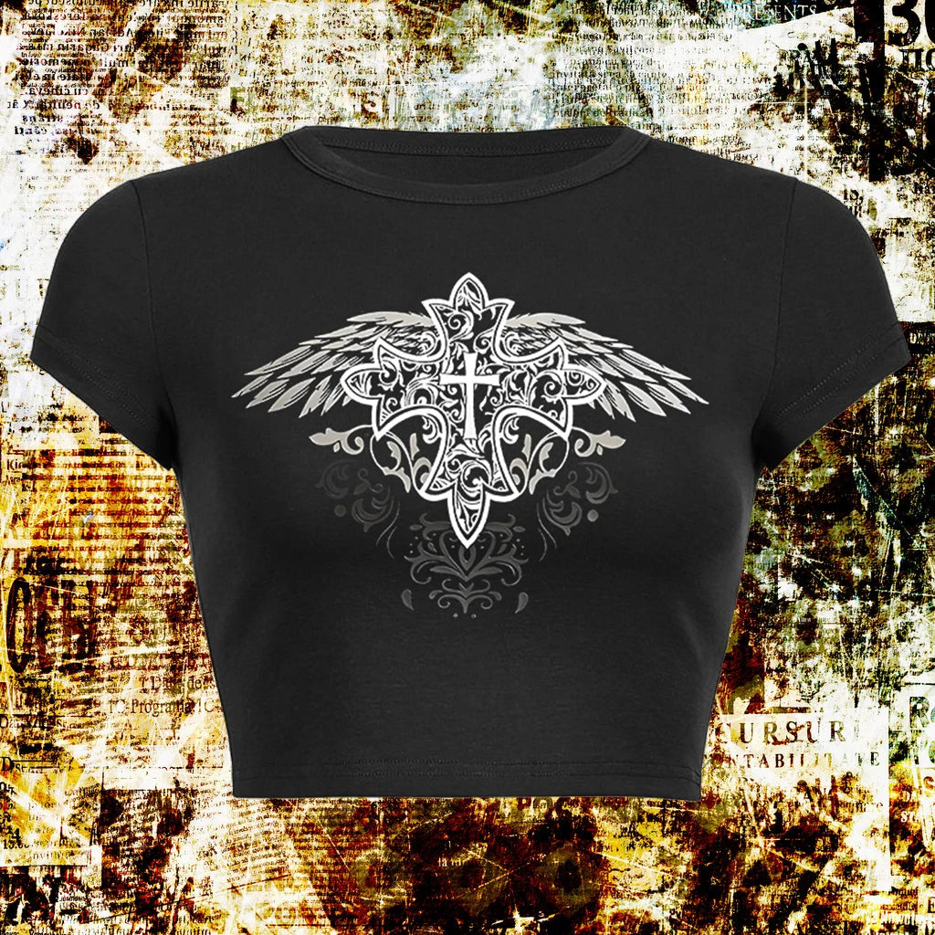 Y2k Streetwear Goth Harajuku T-shirt Fashion Vintage Aesthetic Versatile Crop Top Women Creative Comic Pattern Printing Baby Tee