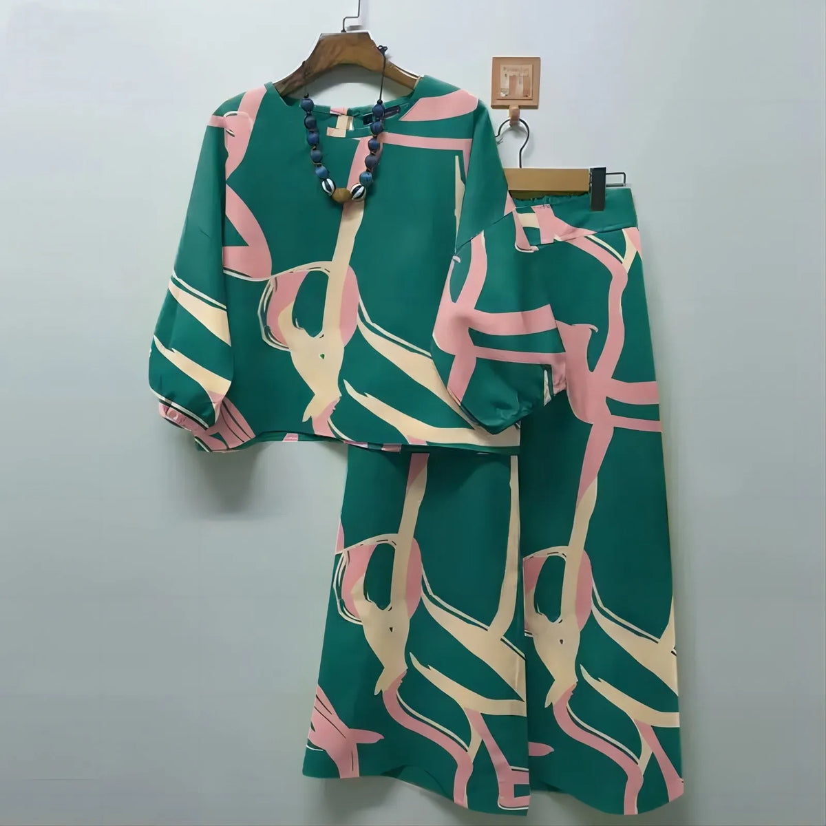 2024 Spring Autumn New Women's Fashion Geometric Printed Casual Matching Set Bohemian Top Wide Leg Pants 2-piece Set