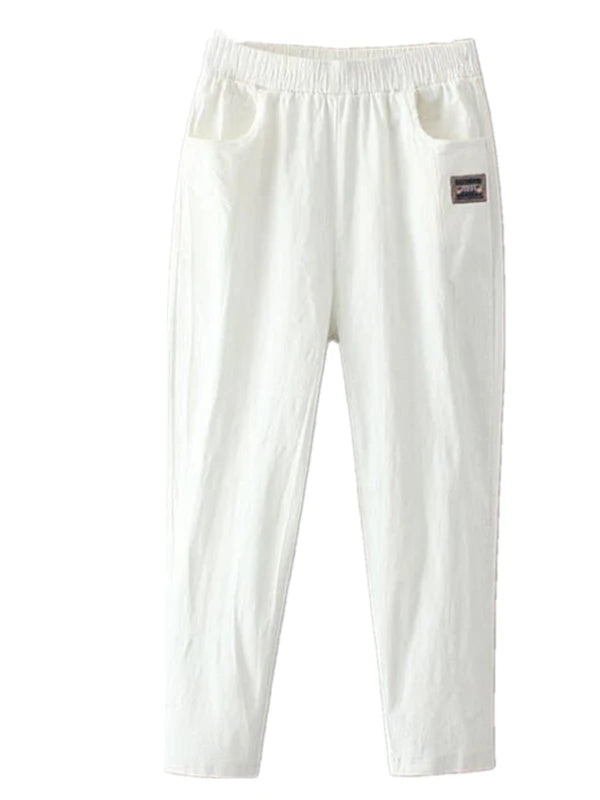 Women's Loose Cotton Linen Pants High Waist Nine Points Slimming Casual Harlan Pants Breathable Thin Linen Material