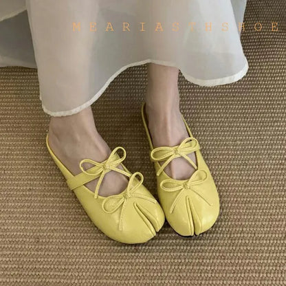 NEW Split Toe Tabi Shoes Size 43 Genuine Leather White Ballet Flats Women Low Heel Mary Janes Pumps Ballerinas Zapatos Mujer