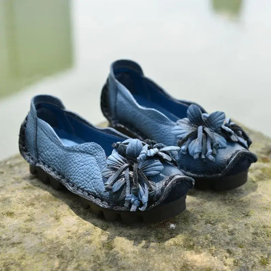 Brand Luxury Genuine Leather Loafer Shoes Women's Retro Flats Vintage Moccasins Ladies Ballet Flats Slip On Shallow Shoes