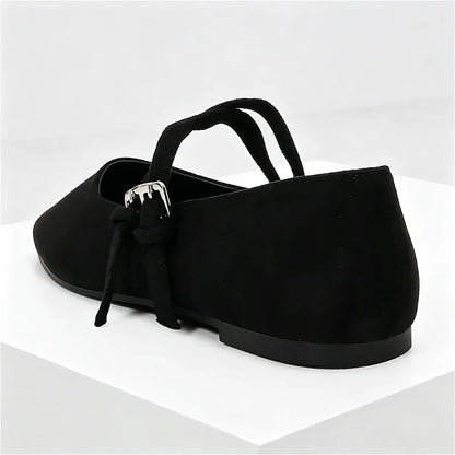 Black Round Toe Ballet Flats Women Fashion Double Buckle Design Elegant Mary Jane Shoes Comfort Shallow Designer Shoes Sandals