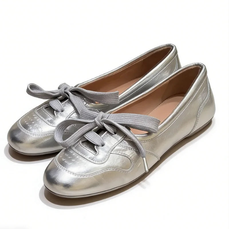 Women's Soft Ballet Flats Lace Up Bow Knot Slip On Loafers Comfortable Walking Round Toe Casual Shoes Spring Summer