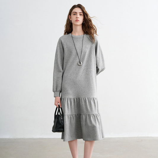 TOYOUTH Women Sweatshirt Dresses 2026 Spring New Cotton Loose Crew Neck Raglan Sleeve Casual Sporty Dress
