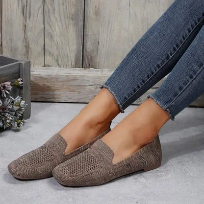 Solid Color Square Toe Mesh Loafers Shallow Women Flats Shoes Soft Bottom Knit Ballet Flats Shoes Casual Slip on Boat Shoes